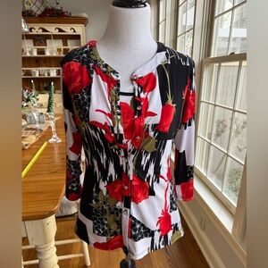 Klaveli Women's Sz M Multi color 2 pc Set,Tank/Shell w/Button Up Cardigan